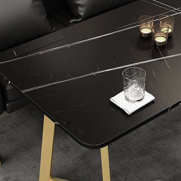 Industrial Style Sintered Stone Dinner Room Kitchen Table Black Table with Gold Frame Clearhalo ' dining_table' 'Dining Tables & Seating' 'Dining Tables' 'furn' 'furn_dining_table' 'Furniture' 'furniture_dining_table' 'Kitchen & Dining Furniture' 'kitchen&dining_furn' 'kitchen' 'kitchen_dining_table' 3876051