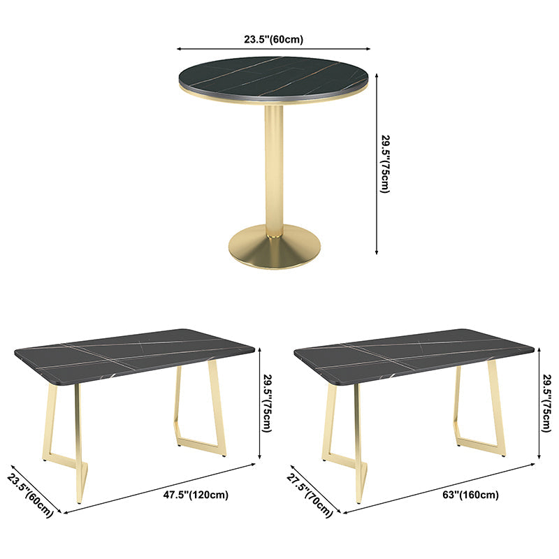 Industrial Style Sintered Stone Dinner Room Kitchen Table Black Table with Gold Frame Clearhalo ' dining_table' 'Dining Tables & Seating' 'Dining Tables' 'furn' 'furn_dining_table' 'Furniture' 'furniture_dining_table' 'Kitchen & Dining Furniture' 'kitchen&dining_furn' 'kitchen' 'kitchen_dining_table' 3876054