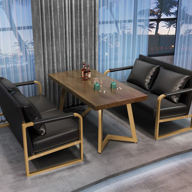 Industrial Solid Wood Dinner Room Kitchen Table Brown Table with Gold Frame for Dining Room Clearhalo ' dining_table' 'Dining Tables & Seating' 'Dining Tables' 'furn' 'furn_dining_table' 'Furniture' 'furniture_dining_table' 'Kitchen & Dining Furniture' 'kitchen&dining_furn' 'kitchen' 'kitchen_dining_table' 3876067