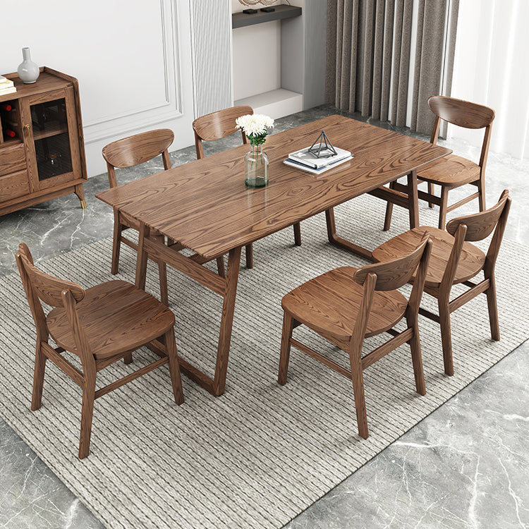Rectangle Ash Wood Table in Walnut Contemporary Wooden Dining Table with Double Pedestal Clearhalo ' dining_table' 'Dining Tables & Seating' 'Dining Tables' 'furn' 'furn_dining_table' 'Furniture' 'furniture_dining_table' 'Kitchen & Dining Furniture' 'kitchen&dining_furn' 'kitchen' 'kitchen_dining_table' 3876153