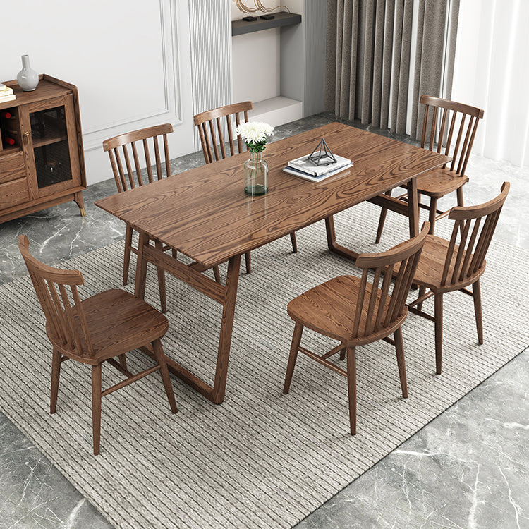 Rectangle Ash Wood Table in Walnut Contemporary Wooden Dining Table with Double Pedestal Clearhalo ' dining_table' 'Dining Tables & Seating' 'Dining Tables' 'furn' 'furn_dining_table' 'Furniture' 'furniture_dining_table' 'Kitchen & Dining Furniture' 'kitchen&dining_furn' 'kitchen' 'kitchen_dining_table' 3876156