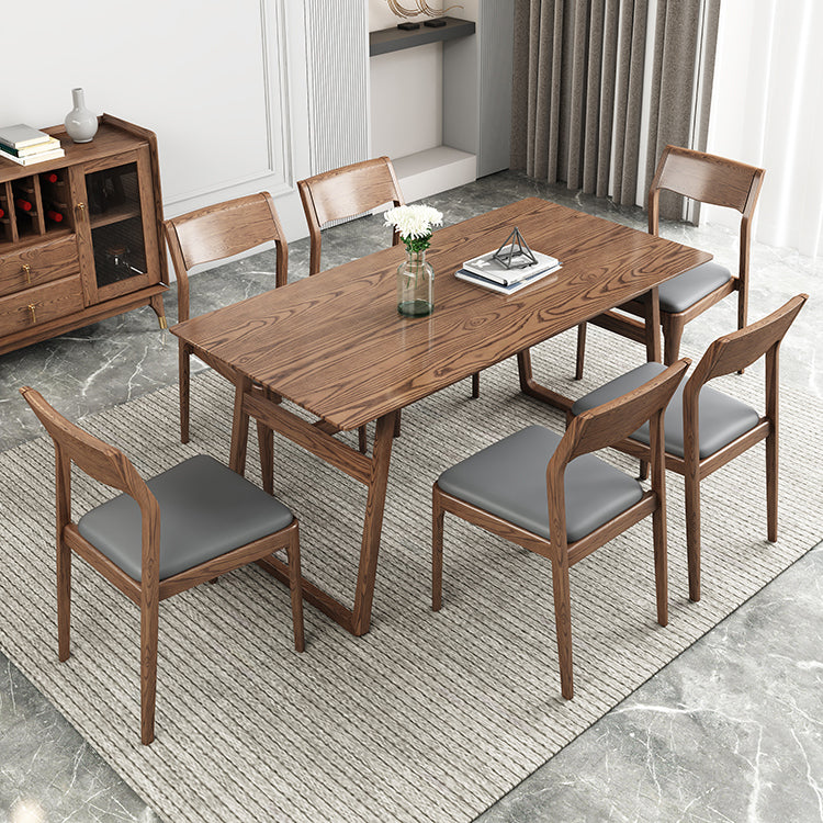 Rectangle Ash Wood Table in Walnut Contemporary Wooden Dining Table with Double Pedestal Clearhalo ' dining_table' 'Dining Tables & Seating' 'Dining Tables' 'furn' 'furn_dining_table' 'Furniture' 'furniture_dining_table' 'Kitchen & Dining Furniture' 'kitchen&dining_furn' 'kitchen' 'kitchen_dining_table' 3876160