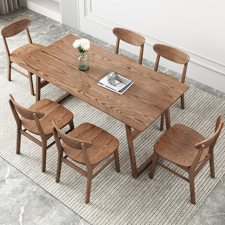 Rectangle Ash Wood Table in Walnut Contemporary Wooden Dining Table with Double Pedestal Clearhalo ' dining_table' 'Dining Tables & Seating' 'Dining Tables' 'furn' 'furn_dining_table' 'Furniture' 'furniture_dining_table' 'Kitchen & Dining Furniture' 'kitchen&dining_furn' 'kitchen' 'kitchen_dining_table' 3876161