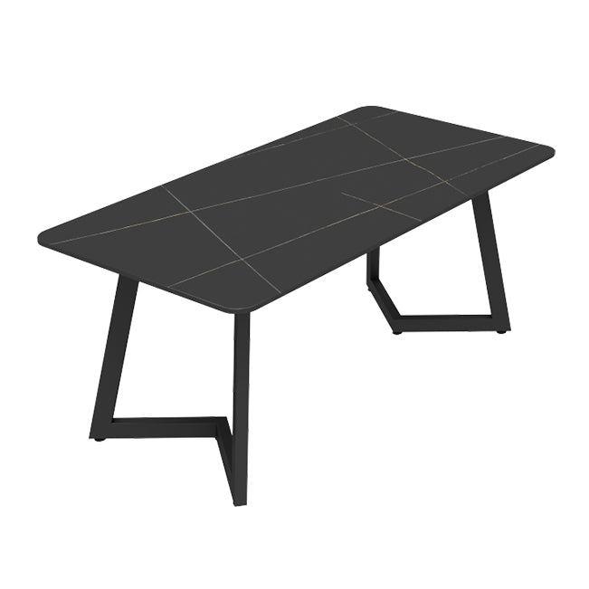 Industrial Dining Room Table Black Sintered Stone Table with Metal Base Without Chairs Clearhalo ' dining_table' 'Dining Tables & Seating' 'Dining Tables' 'furn' 'furn_dining_table' 'Furniture' 'furniture_dining_table' 'Kitchen & Dining Furniture' 'kitchen&dining_furn' 'kitchen' 'kitchen_dining_table' 3876208