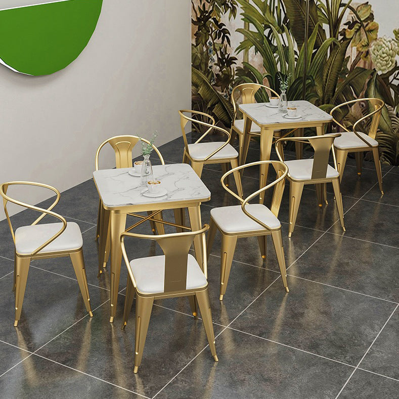 Industrial Dining Table White Sintered Stone Table with Gold Sled Base for Dining Room Clearhalo ' dining_table' 'Dining Tables & Seating' 'Dining Tables' 'furn' 'furn_dining_table' 'Furniture' 'furniture_dining_table' 'Kitchen & Dining Furniture' 'kitchen&dining_furn' 'kitchen' 'kitchen_dining_table' 3876228