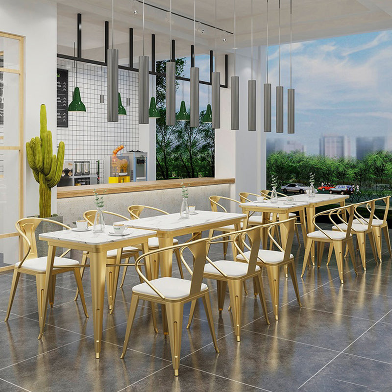 Industrial Dining Table White Sintered Stone Table with Gold Sled Base for Dining Room Clearhalo ' dining_table' 'Dining Tables & Seating' 'Dining Tables' 'furn' 'furn_dining_table' 'Furniture' 'furniture_dining_table' 'Kitchen & Dining Furniture' 'kitchen&dining_furn' 'kitchen' 'kitchen_dining_table' 3876231