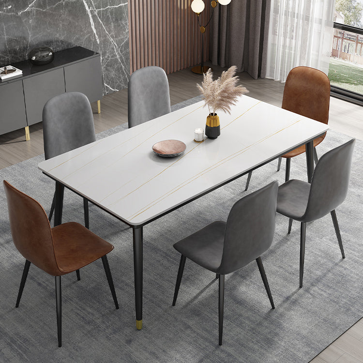 Modern Sintered Stone Kitchen Dining Table Standard Dining Table with 4 Legs Base White Gold Without Chairs Clearhalo ' dining_table' 'Dining Tables & Seating' 'Dining Tables' 'furn' 'furn_dining_table' 'Furniture' 'furniture_dining_table' 'Kitchen & Dining Furniture' 'kitchen&dining_furn' 'kitchen' 'kitchen_dining_table' 3876261