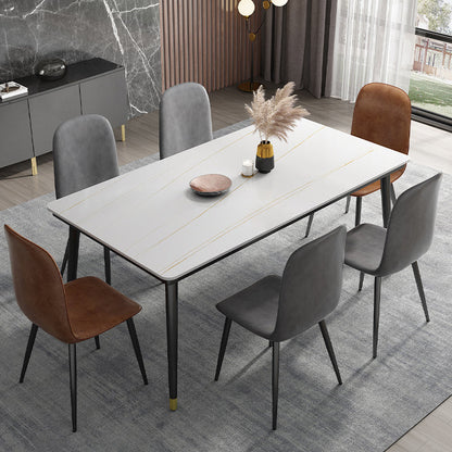 Modern Sintered Stone Kitchen Dining Table Standard Dining Table with 4 Legs Base White Gold Without Chairs Clearhalo ' dining_table' 'Dining Tables & Seating' 'Dining Tables' 'furn' 'furn_dining_table' 'Furniture' 'furniture_dining_table' 'Kitchen & Dining Furniture' 'kitchen&dining_furn' 'kitchen' 'kitchen_dining_table' 3876261