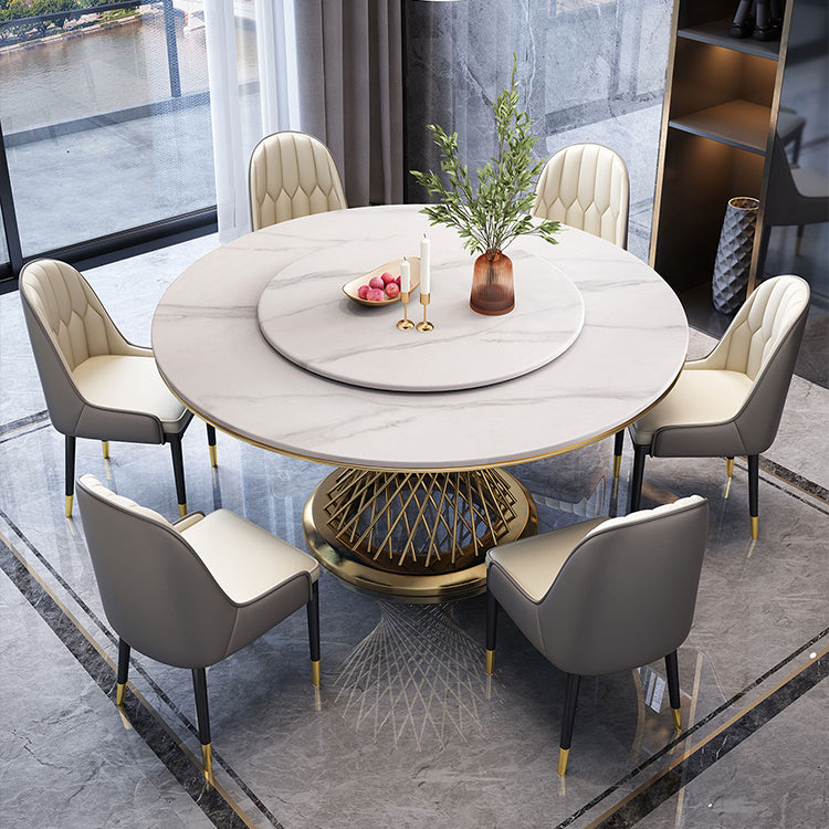 Metal Traditional Luxury Round Indoor Table Sintered Stone Table with Pedestal Clearhalo ' dining_table' 'Dining Tables & Seating' 'Dining Tables' 'furn' 'furn_dining_table' 'Furniture' 'furniture_dining_table' 'Kitchen & Dining Furniture' 'kitchen&dining_furn' 'kitchen' 'kitchen_dining_table' 3876275