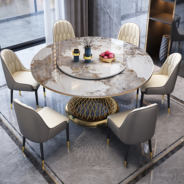 Metal Traditional Luxury Round Indoor Table Sintered Stone Table with Pedestal Gray Without Chairs Clearhalo ' dining_table' 'Dining Tables & Seating' 'Dining Tables' 'furn' 'furn_dining_table' 'Furniture' 'furniture_dining_table' 'Kitchen & Dining Furniture' 'kitchen&dining_furn' 'kitchen' 'kitchen_dining_table' 3876276