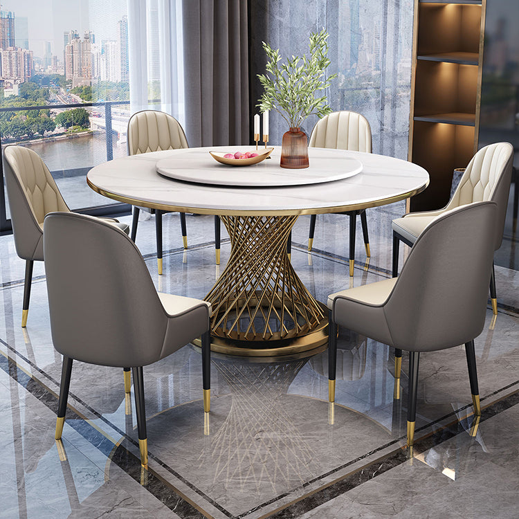 Metal Traditional Luxury Round Indoor Table Sintered Stone Table with Pedestal Clearhalo ' dining_table' 'Dining Tables & Seating' 'Dining Tables' 'furn' 'furn_dining_table' 'Furniture' 'furniture_dining_table' 'Kitchen & Dining Furniture' 'kitchen&dining_furn' 'kitchen' 'kitchen_dining_table' 3876278