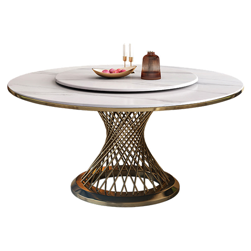 Metal Traditional Luxury Round Indoor Table Sintered Stone Table with Pedestal White Without Chairs Clearhalo ' dining_table' 'Dining Tables & Seating' 'Dining Tables' 'furn' 'furn_dining_table' 'Furniture' 'furniture_dining_table' 'Kitchen & Dining Furniture' 'kitchen&dining_furn' 'kitchen' 'kitchen_dining_table' 3876279