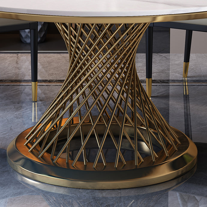 Metal Traditional Luxury Round Indoor Table Sintered Stone Table with Pedestal Clearhalo ' dining_table' 'Dining Tables & Seating' 'Dining Tables' 'furn' 'furn_dining_table' 'Furniture' 'furniture_dining_table' 'Kitchen & Dining Furniture' 'kitchen&dining_furn' 'kitchen' 'kitchen_dining_table' 3876282