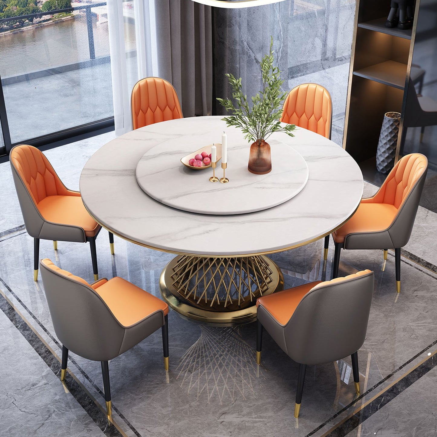 Metal Traditional Luxury Round Indoor Table Sintered Stone Table with Pedestal Clearhalo ' dining_table' 'Dining Tables & Seating' 'Dining Tables' 'furn' 'furn_dining_table' 'Furniture' 'furniture_dining_table' 'Kitchen & Dining Furniture' 'kitchen&dining_furn' 'kitchen' 'kitchen_dining_table' 3876286