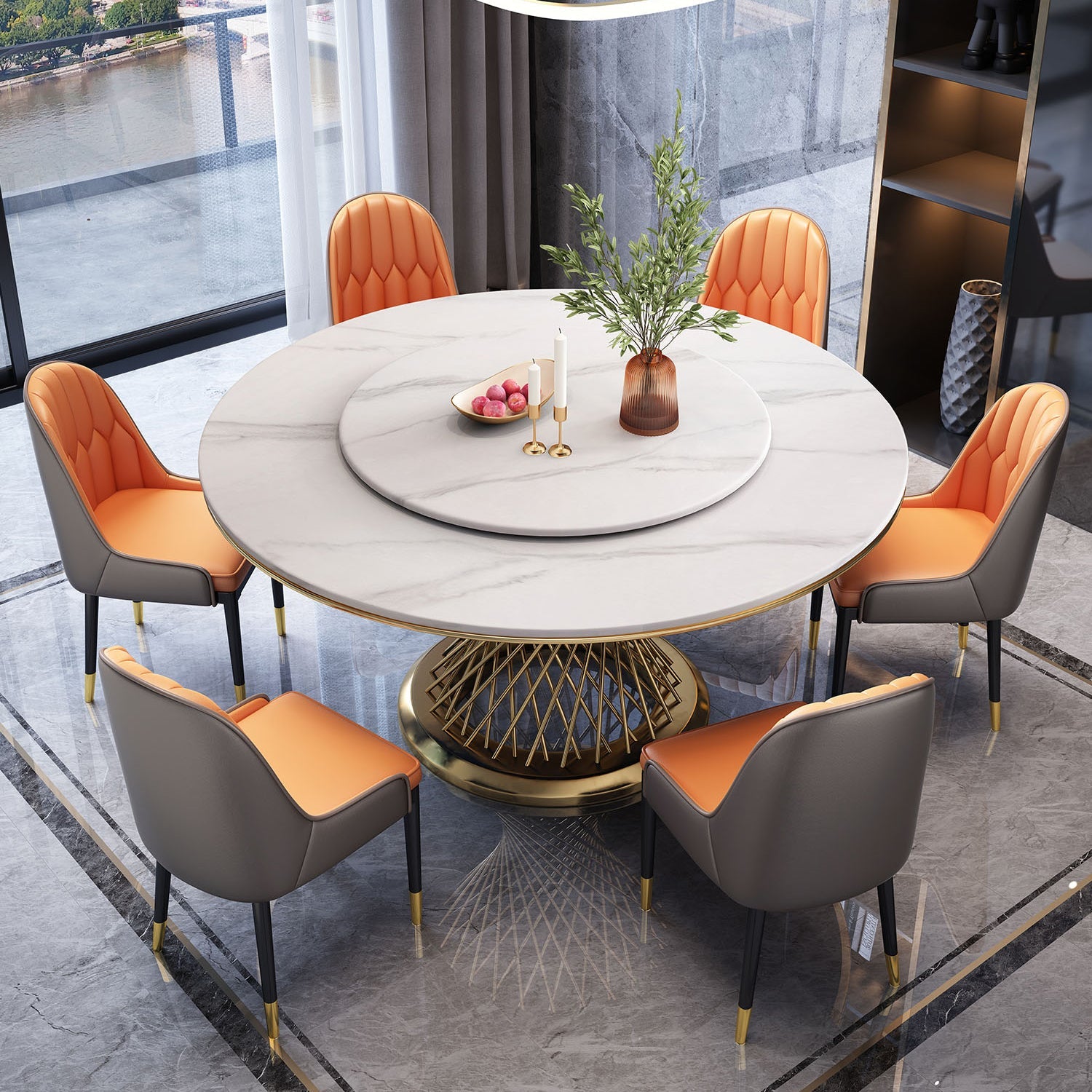 Metal Traditional Luxury Round Indoor Table Sintered Stone Table with Pedestal Clearhalo ' dining_table' 'Dining Tables & Seating' 'Dining Tables' 'furn' 'furn_dining_table' 'Furniture' 'furniture_dining_table' 'Kitchen & Dining Furniture' 'kitchen&dining_furn' 'kitchen' 'kitchen_dining_table' 3876286