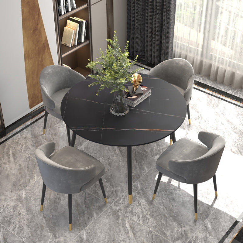 Luxury Style Home Sintered Stone Dining Table 4 Legs Metallic Base Round Table Clearhalo ' dining_table' 'Dining Tables & Seating' 'Dining Tables' 'furn' 'furn_dining_table' 'Furniture' 'furniture_dining_table' 'Kitchen & Dining Furniture' 'kitchen&dining_furn' 'kitchen' 'kitchen_dining_table' 3876296