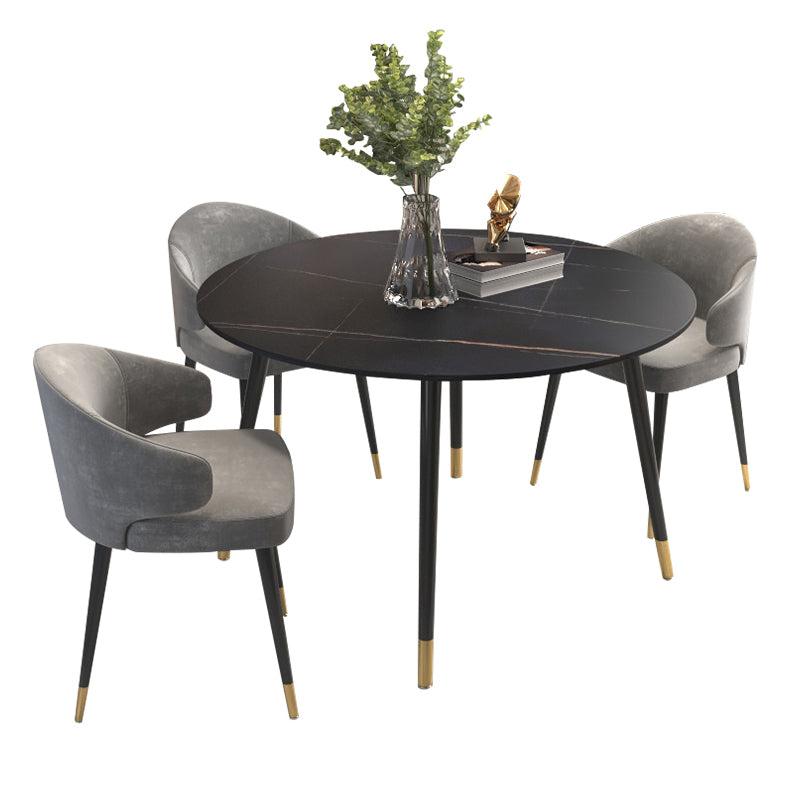 Luxury Style Home Sintered Stone Dining Table 4 Legs Metallic Base Round Table Clearhalo ' dining_table' 'Dining Tables & Seating' 'Dining Tables' 'furn' 'furn_dining_table' 'Furniture' 'furniture_dining_table' 'Kitchen & Dining Furniture' 'kitchen&dining_furn' 'kitchen' 'kitchen_dining_table' 3876299