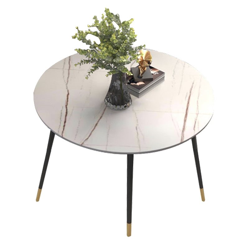 Luxury Style Home Sintered Stone Dining Table 4 Legs Metallic Base Round Table White Without Chairs Clearhalo ' dining_table' 'Dining Tables & Seating' 'Dining Tables' 'furn' 'furn_dining_table' 'Furniture' 'furniture_dining_table' 'Kitchen & Dining Furniture' 'kitchen&dining_furn' 'kitchen' 'kitchen_dining_table' 3876300