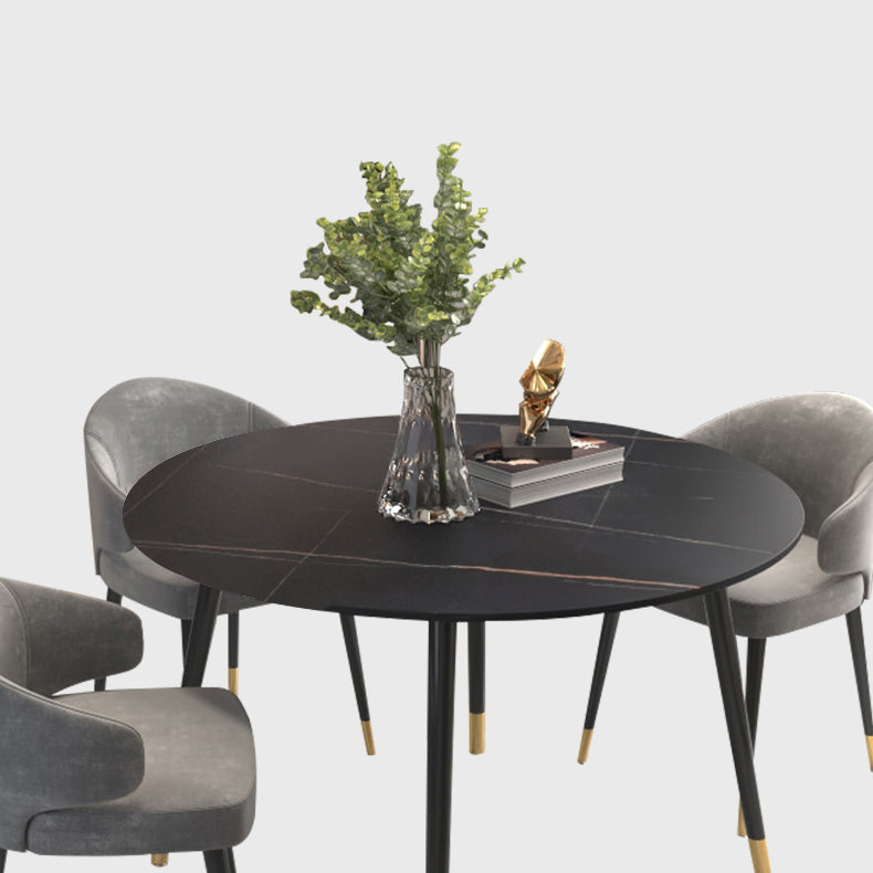 Luxury Style Home Sintered Stone Dining Table 4 Legs Metallic Base Round Table Clearhalo ' dining_table' 'Dining Tables & Seating' 'Dining Tables' 'furn' 'furn_dining_table' 'Furniture' 'furniture_dining_table' 'Kitchen & Dining Furniture' 'kitchen&dining_furn' 'kitchen' 'kitchen_dining_table' 3876303