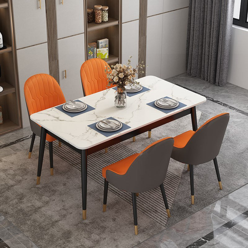 Glam Standard Rectangle Dining Table Sintered Stone Kitchen Dining Table with 4 Legs Base Clearhalo ' dining_table' 'Dining Tables & Seating' 'Dining Tables' 'furn' 'furn_dining_table' 'Furniture' 'furniture_dining_table' 'Kitchen & Dining Furniture' 'kitchen&dining_furn' 'kitchen' 'kitchen_dining_table' 3876353