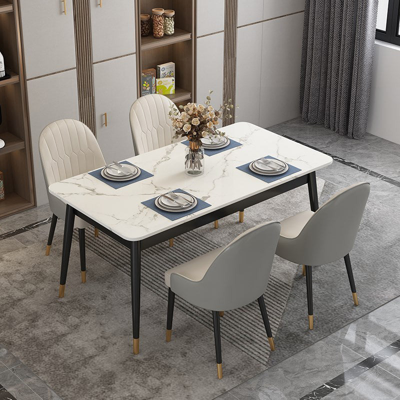 Glam Standard Rectangle Dining Table Sintered Stone Kitchen Dining Table with 4 Legs Base Clearhalo ' dining_table' 'Dining Tables & Seating' 'Dining Tables' 'furn' 'furn_dining_table' 'Furniture' 'furniture_dining_table' 'Kitchen & Dining Furniture' 'kitchen&dining_furn' 'kitchen' 'kitchen_dining_table' 3876354