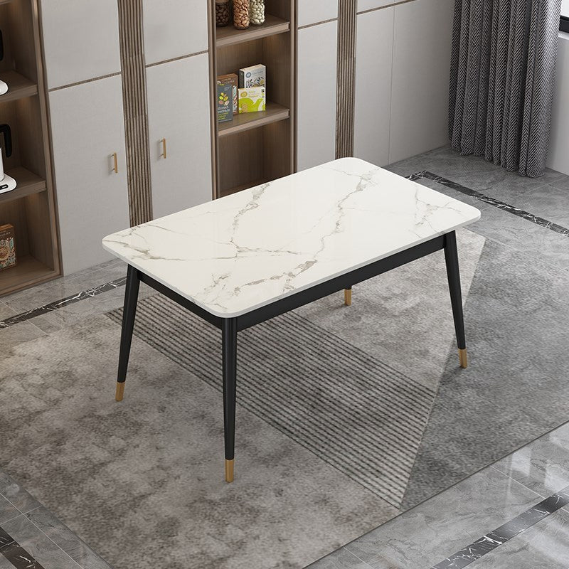 Glam Standard Rectangle Dining Table Sintered Stone Kitchen Dining Table with 4 Legs Base Black Without Chairs Clearhalo ' dining_table' 'Dining Tables & Seating' 'Dining Tables' 'furn' 'furn_dining_table' 'Furniture' 'furniture_dining_table' 'Kitchen & Dining Furniture' 'kitchen&dining_furn' 'kitchen' 'kitchen_dining_table' 3876358