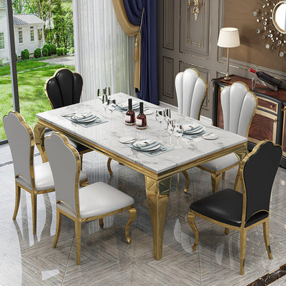 Traditional Luxury Stone Table Rectangle Stainless Steel Dining Table for Home White Without Chairs Clearhalo ' dining_table' 'Dining Tables & Seating' 'Dining Tables' 'furn' 'furn_dining_table' 'Furniture' 'furniture_dining_table' 'Kitchen & Dining Furniture' 'kitchen&dining_furn' 'kitchen' 'kitchen_dining_table' 3876361