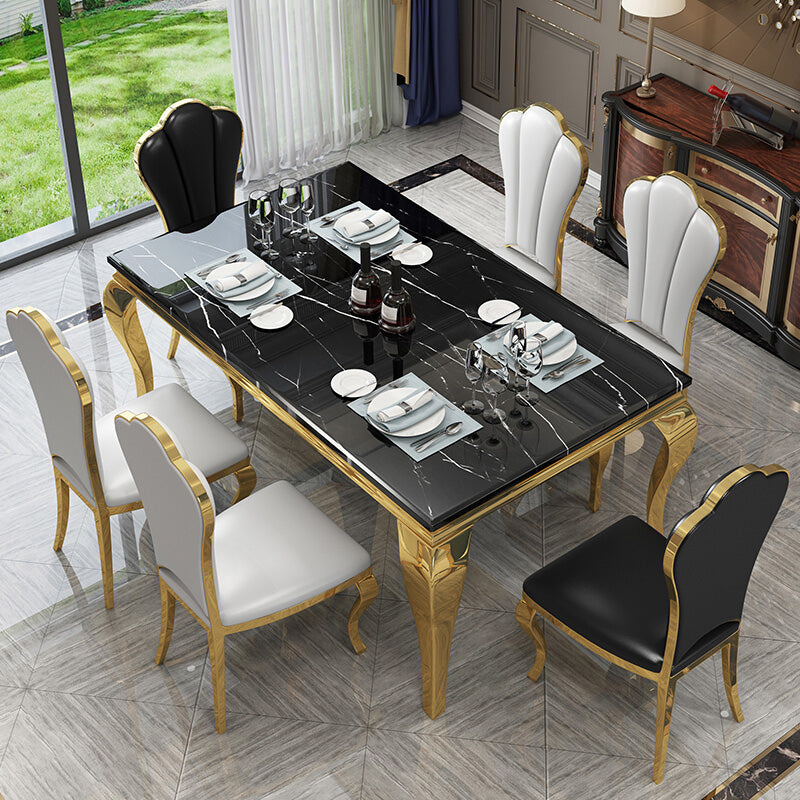 Traditional Luxury Stone Table Rectangle Stainless Steel Dining Table for Home Clearhalo ' dining_table' 'Dining Tables & Seating' 'Dining Tables' 'furn' 'furn_dining_table' 'Furniture' 'furniture_dining_table' 'Kitchen & Dining Furniture' 'kitchen&dining_furn' 'kitchen' 'kitchen_dining_table' 3876362