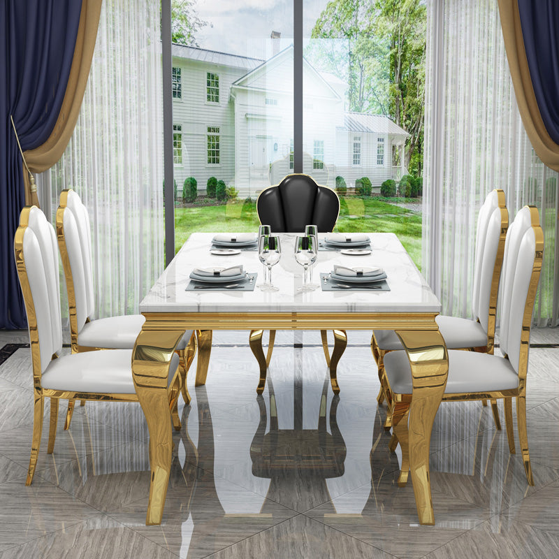 Traditional Luxury Stone Table Rectangle Stainless Steel Dining Table for Home Clearhalo ' dining_table' 'Dining Tables & Seating' 'Dining Tables' 'furn' 'furn_dining_table' 'Furniture' 'furniture_dining_table' 'Kitchen & Dining Furniture' 'kitchen&dining_furn' 'kitchen' 'kitchen_dining_table' 3876363