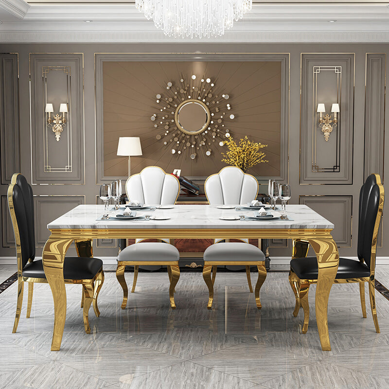 Traditional Luxury Stone Table Rectangle Stainless Steel Dining Table for Home Clearhalo ' dining_table' 'Dining Tables & Seating' 'Dining Tables' 'furn' 'furn_dining_table' 'Furniture' 'furniture_dining_table' 'Kitchen & Dining Furniture' 'kitchen&dining_furn' 'kitchen' 'kitchen_dining_table' 3876364