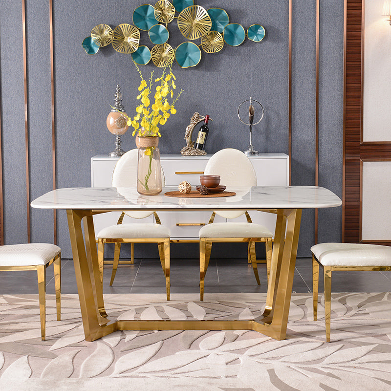 Metal Traditional Luxury Rectangular Table Sintered Stone Indoor Table with Trestle Clearhalo ' dining_table' 'Dining Tables & Seating' 'Dining Tables' 'furn' 'furn_dining_table' 'Furniture' 'furniture_dining_table' 'Kitchen & Dining Furniture' 'kitchen&dining_furn' 'kitchen' 'kitchen_dining_table' 3876373