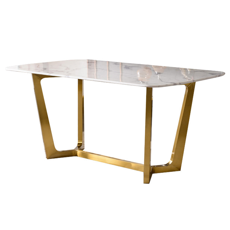 Metal Traditional Luxury Rectangular Table Sintered Stone Indoor Table with Trestle White Without Chairs Clearhalo ' dining_table' 'Dining Tables & Seating' 'Dining Tables' 'furn' 'furn_dining_table' 'Furniture' 'furniture_dining_table' 'Kitchen & Dining Furniture' 'kitchen&dining_furn' 'kitchen' 'kitchen_dining_table' 3876375