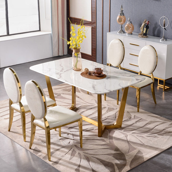 Metal Traditional Luxury Rectangular Table Sintered Stone Indoor Table with Trestle Clearhalo ' dining_table' 'Dining Tables & Seating' 'Dining Tables' 'furn' 'furn_dining_table' 'Furniture' 'furniture_dining_table' 'Kitchen & Dining Furniture' 'kitchen&dining_furn' 'kitchen' 'kitchen_dining_table' 3876379