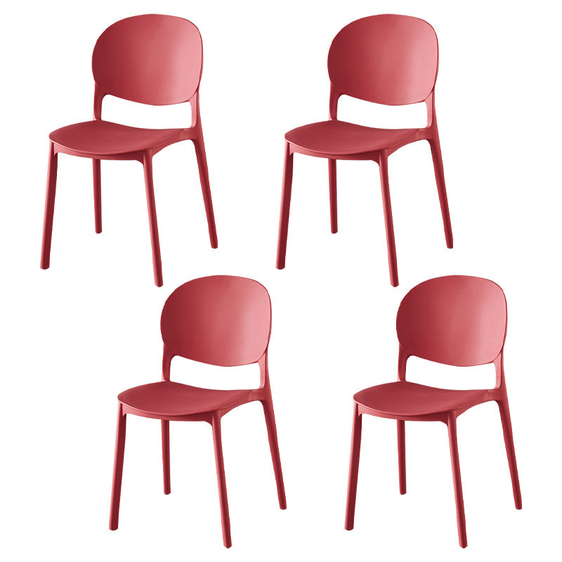Contemporary Plastic Dining Side Chair Matte Finish Open Back Dining Side Chair Rose Red 4 Piece Set Clearhalo ' kitchen&dining_furn' 'Dining Chairs' 'Dining Tables & Seating' 'dining_chair' 'furn' 'furn_dining_chair' 'Furniture' 'furniture_dining_chair' 'Kitchen & Dining Furniture' 'kitchen' 3876504