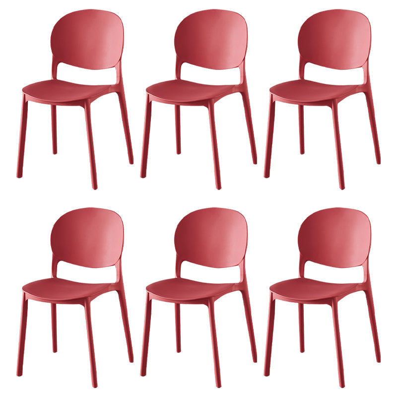 Contemporary Plastic Dining Side Chair Matte Finish Open Back Dining Side Chair Rose Red 6 Piece Set Clearhalo ' kitchen&dining_furn' 'Dining Chairs' 'Dining Tables & Seating' 'dining_chair' 'furn' 'furn_dining_chair' 'Furniture' 'furniture_dining_chair' 'Kitchen & Dining Furniture' 'kitchen' 3876505