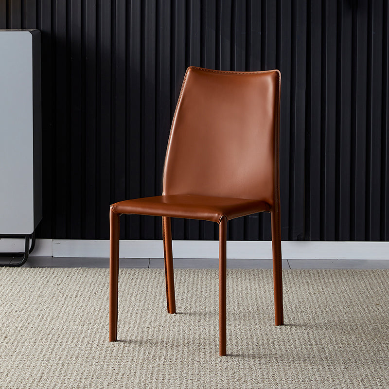 Solid Back Dining Armless Chairs Stackable Dining Side Chairs with Metal Legs Dark Brown 1 Piece Clearhalo ' kitchen&dining_furn' 'Dining Chairs' 'Dining Tables & Seating' 'dining_chair' 'furn' 'furn_dining_chair' 'Furniture' 'furniture_dining_chair' 'Kitchen & Dining Furniture' 'kitchen' 3885278