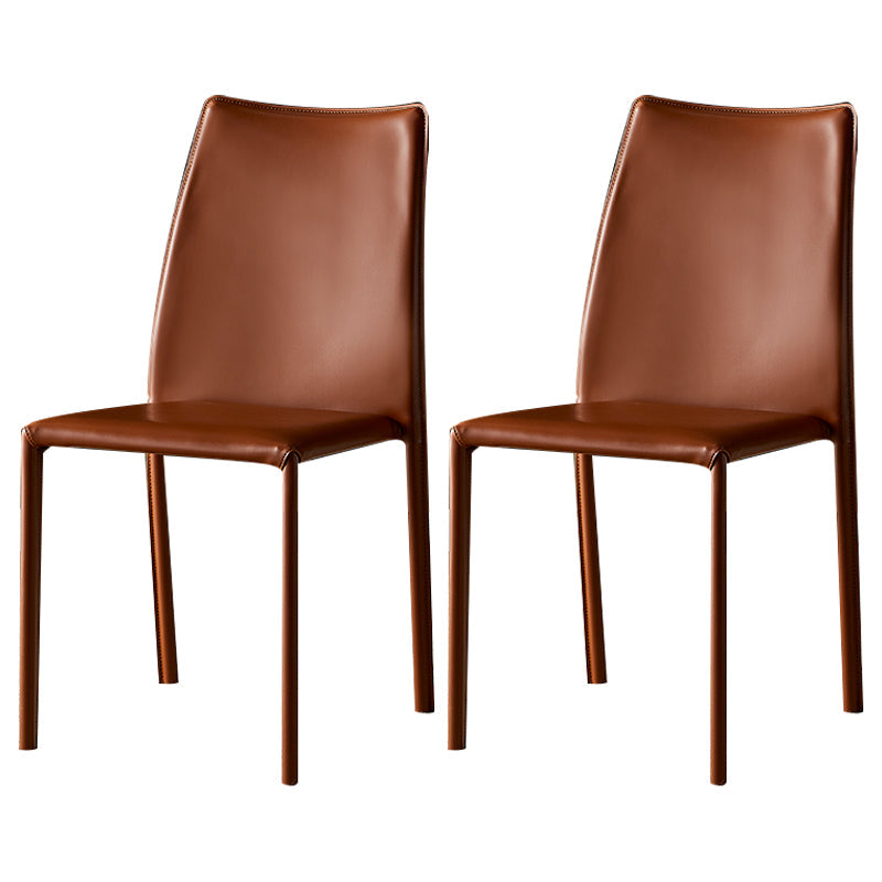 Solid Back Dining Armless Chairs Stackable Dining Side Chairs with Metal Legs Dark Brown 2 Piece Set Clearhalo ' kitchen&dining_furn' 'Dining Chairs' 'Dining Tables & Seating' 'dining_chair' 'furn' 'furn_dining_chair' 'Furniture' 'furniture_dining_chair' 'Kitchen & Dining Furniture' 'kitchen' 3885279