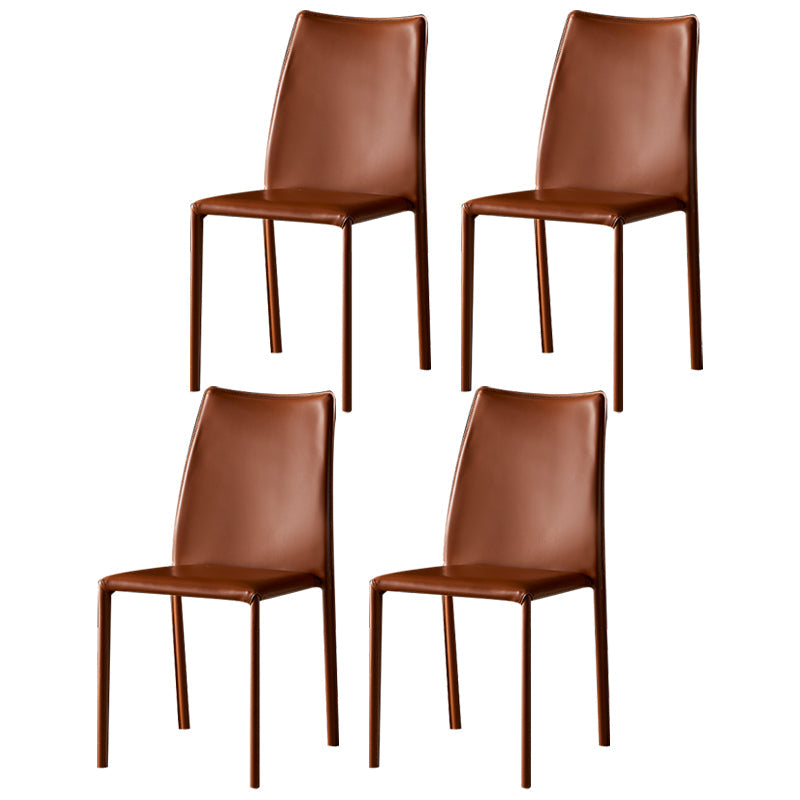 Solid Back Dining Armless Chairs Stackable Dining Side Chairs with Metal Legs Dark Brown 4 Piece Set Clearhalo ' kitchen&dining_furn' 'Dining Chairs' 'Dining Tables & Seating' 'dining_chair' 'furn' 'furn_dining_chair' 'Furniture' 'furniture_dining_chair' 'Kitchen & Dining Furniture' 'kitchen' 3885280