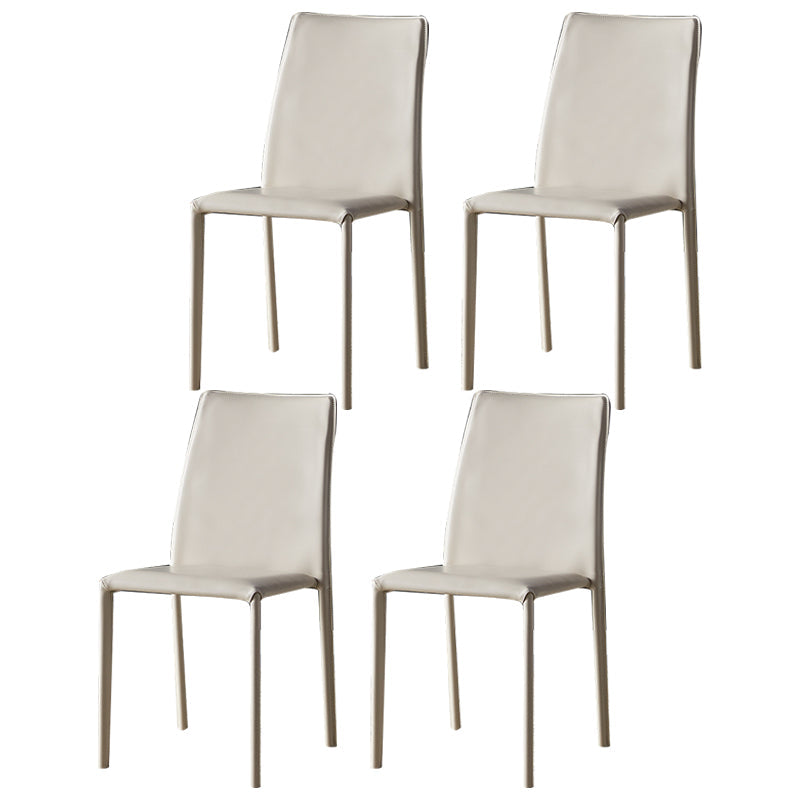 Solid Back Dining Armless Chairs Stackable Dining Side Chairs with Metal Legs Off-White 4 Piece Set Clearhalo ' kitchen&dining_furn' 'Dining Chairs' 'Dining Tables & Seating' 'dining_chair' 'furn' 'furn_dining_chair' 'Furniture' 'furniture_dining_chair' 'Kitchen & Dining Furniture' 'kitchen' 3885283