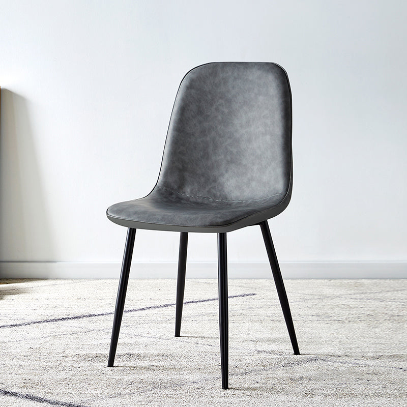 Scandinavian Home Side Chair Metal Solid Back Upholstered Dining Room Chair Dark Gray 1 Piece Black Clearhalo ' kitchen&dining_furn' 'Dining Chairs' 'Dining Tables & Seating' 'dining_chair' 'furn' 'furn_dining_chair' 'Furniture' 'furniture_dining_chair' 'Kitchen & Dining Furniture' 'kitchen' 3885395