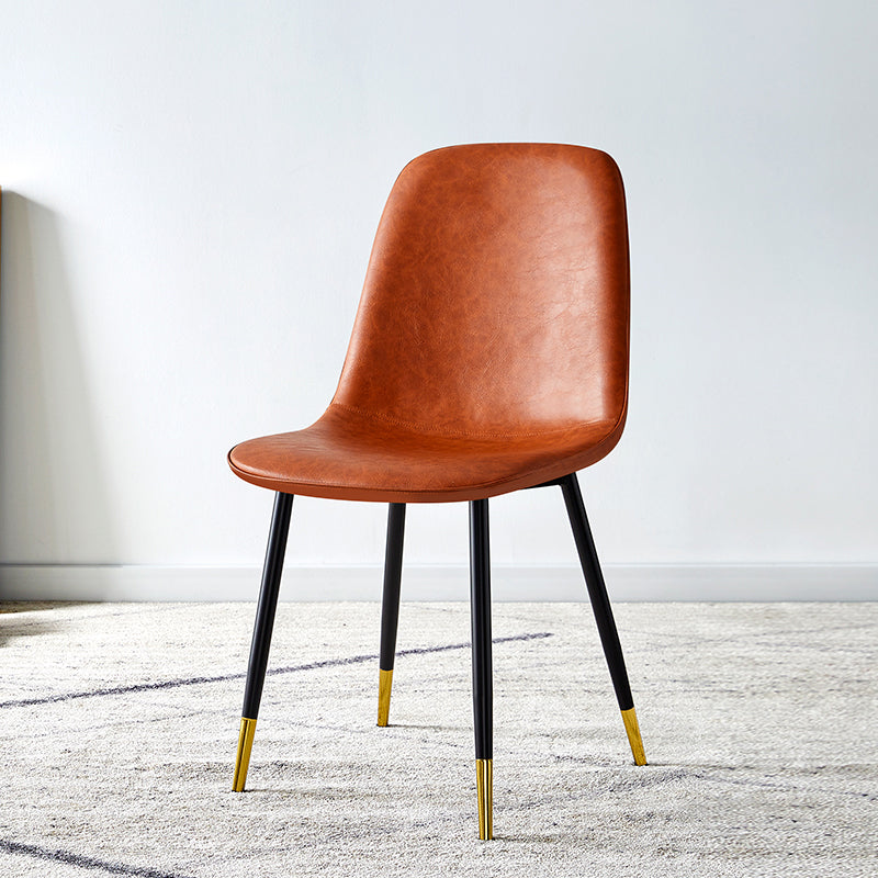 Scandinavian Home Side Chair Metal Solid Back Upholstered Dining Room Chair Orange 1 Piece Brass Gold Clearhalo ' kitchen&dining_furn' 'Dining Chairs' 'Dining Tables & Seating' 'dining_chair' 'furn' 'furn_dining_chair' 'Furniture' 'furniture_dining_chair' 'Kitchen & Dining Furniture' 'kitchen' 3885410