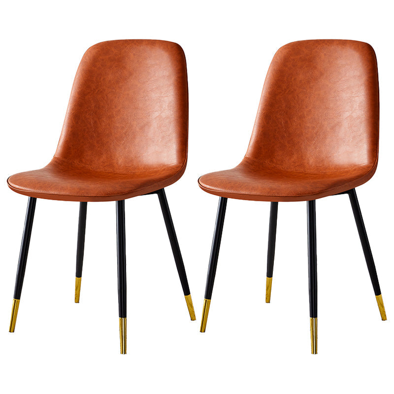 Scandinavian Home Side Chair Metal Solid Back Upholstered Dining Room Chair Orange 2 Piece Set Brass Gold Clearhalo ' kitchen&dining_furn' 'Dining Chairs' 'Dining Tables & Seating' 'dining_chair' 'furn' 'furn_dining_chair' 'Furniture' 'furniture_dining_chair' 'Kitchen & Dining Furniture' 'kitchen' 3885411