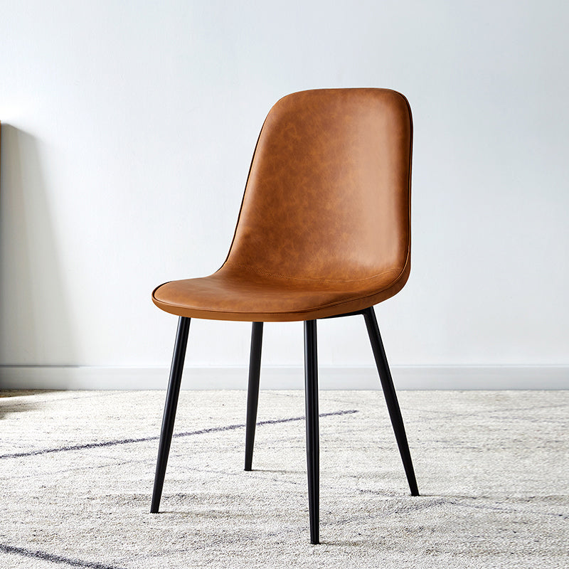 Scandinavian Home Side Chair Metal Solid Back Upholstered Dining Room Chair Brown 1 Piece Black Clearhalo ' kitchen&dining_furn' 'Dining Chairs' 'Dining Tables & Seating' 'dining_chair' 'furn' 'furn_dining_chair' 'Furniture' 'furniture_dining_chair' 'Kitchen & Dining Furniture' 'kitchen' 3885413