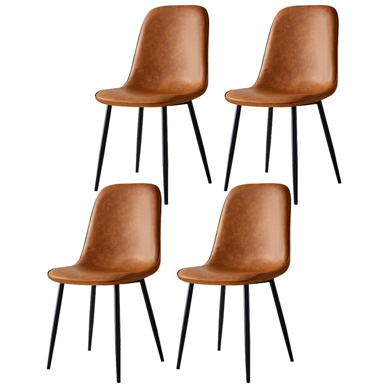 Scandinavian Home Side Chair Metal Solid Back Upholstered Dining Room Chair Brown 4 Piece Set Black Clearhalo ' kitchen&dining_furn' 'Dining Chairs' 'Dining Tables & Seating' 'dining_chair' 'furn' 'furn_dining_chair' 'Furniture' 'furniture_dining_chair' 'Kitchen & Dining Furniture' 'kitchen' 3885415