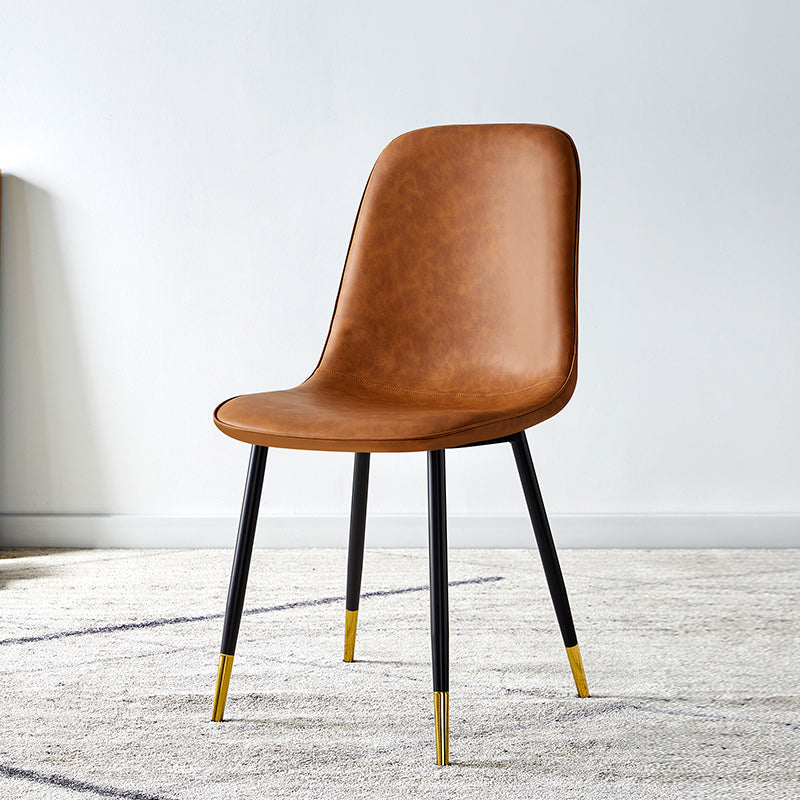 Scandinavian Home Side Chair Metal Solid Back Upholstered Dining Room Chair Brown 1 Piece Brass Gold Clearhalo ' kitchen&dining_furn' 'Dining Chairs' 'Dining Tables & Seating' 'dining_chair' 'furn' 'furn_dining_chair' 'Furniture' 'furniture_dining_chair' 'Kitchen & Dining Furniture' 'kitchen' 3885416