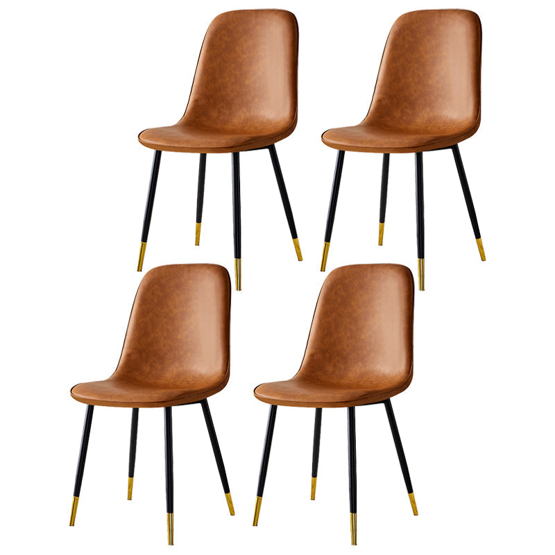 Scandinavian Home Side Chair Metal Solid Back Upholstered Dining Room Chair Brown 4 Piece Set Brass Gold Clearhalo ' kitchen&dining_furn' 'Dining Chairs' 'Dining Tables & Seating' 'dining_chair' 'furn' 'furn_dining_chair' 'Furniture' 'furniture_dining_chair' 'Kitchen & Dining Furniture' 'kitchen' 3885418