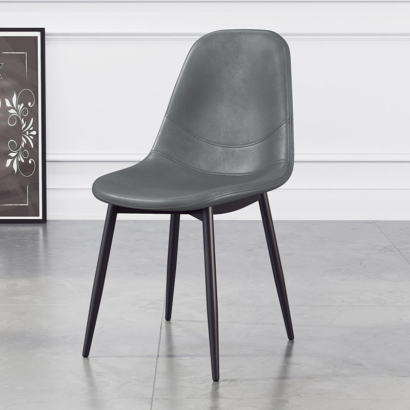 Scandinavian Home Side Chair Metal Solid Back Upholstered Dining Room Chair Dark Gray-Black 1 Piece Black Clearhalo ' kitchen&dining_furn' 'Dining Chairs' 'Dining Tables & Seating' 'dining_chair' 'furn' 'furn_dining_chair' 'Furniture' 'furniture_dining_chair' 'Kitchen & Dining Furniture' 'kitchen' 3885443