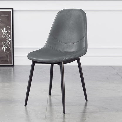 Scandinavian Home Side Chair Metal Solid Back Upholstered Dining Room Chair Dark Gray-Black 1 Piece Black Clearhalo ' kitchen&dining_furn' 'Dining Chairs' 'Dining Tables & Seating' 'dining_chair' 'furn' 'furn_dining_chair' 'Furniture' 'furniture_dining_chair' 'Kitchen & Dining Furniture' 'kitchen' 3885443