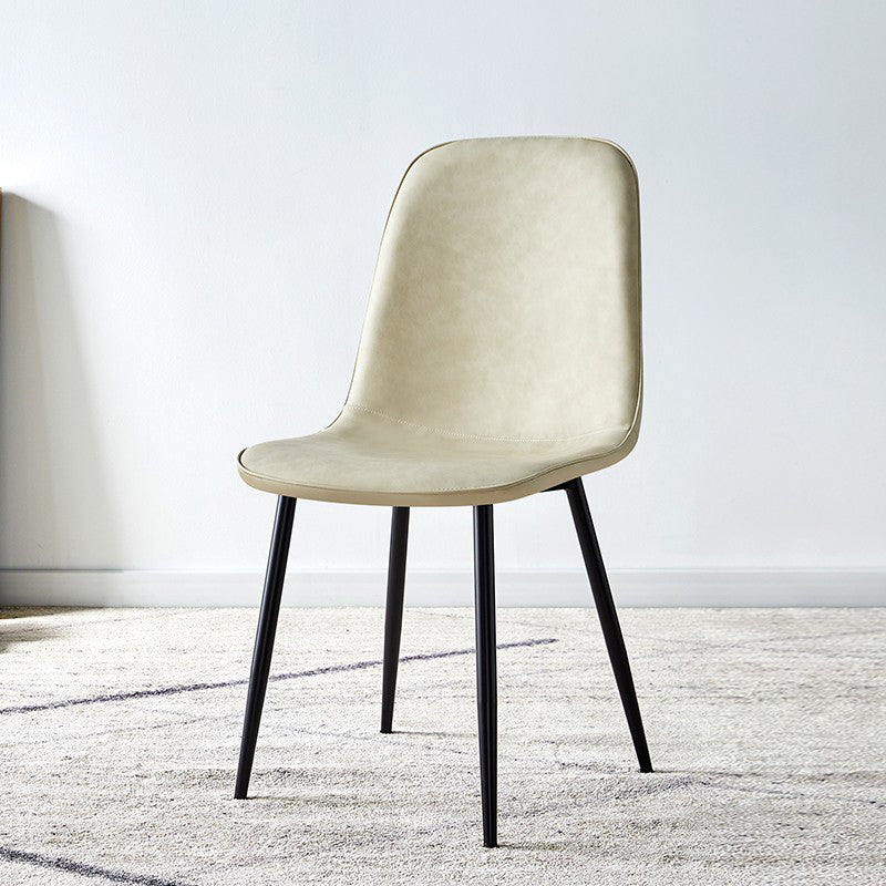 Scandinavian Home Side Chair Metal Solid Back Upholstered Dining Room Chair Off-White 1 Piece Black Clearhalo ' kitchen&dining_furn' 'Dining Chairs' 'Dining Tables & Seating' 'dining_chair' 'furn' 'furn_dining_chair' 'Furniture' 'furniture_dining_chair' 'Kitchen & Dining Furniture' 'kitchen' 3885449