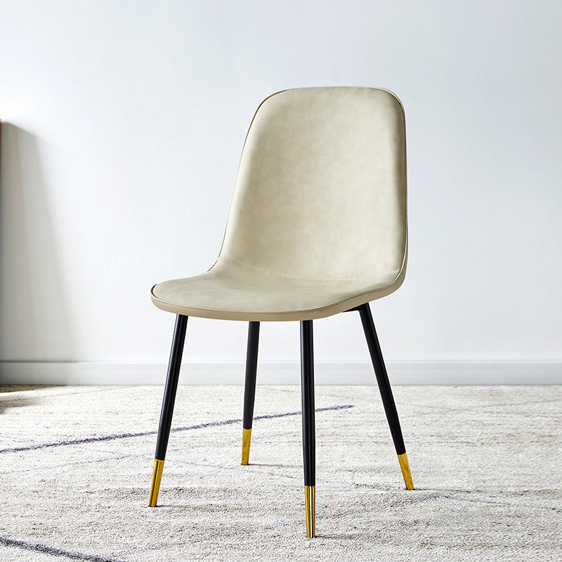 Scandinavian Home Side Chair Metal Solid Back Upholstered Dining Room Chair Off-White 1 Piece Brass Gold Clearhalo ' kitchen&dining_furn' 'Dining Chairs' 'Dining Tables & Seating' 'dining_chair' 'furn' 'furn_dining_chair' 'Furniture' 'furniture_dining_chair' 'Kitchen & Dining Furniture' 'kitchen' 3885452